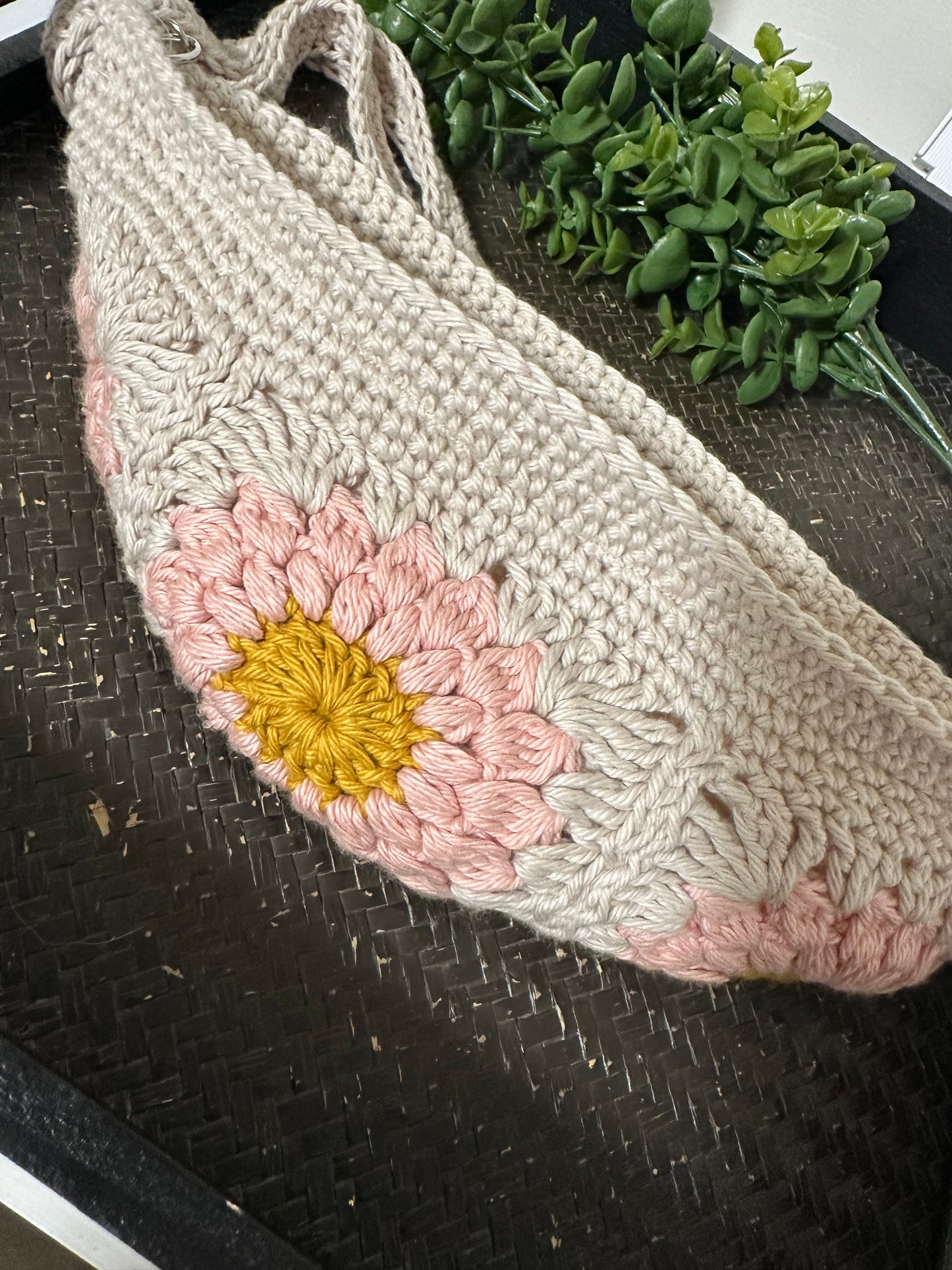 Linen & Pink Sunflower Crossbody Bag