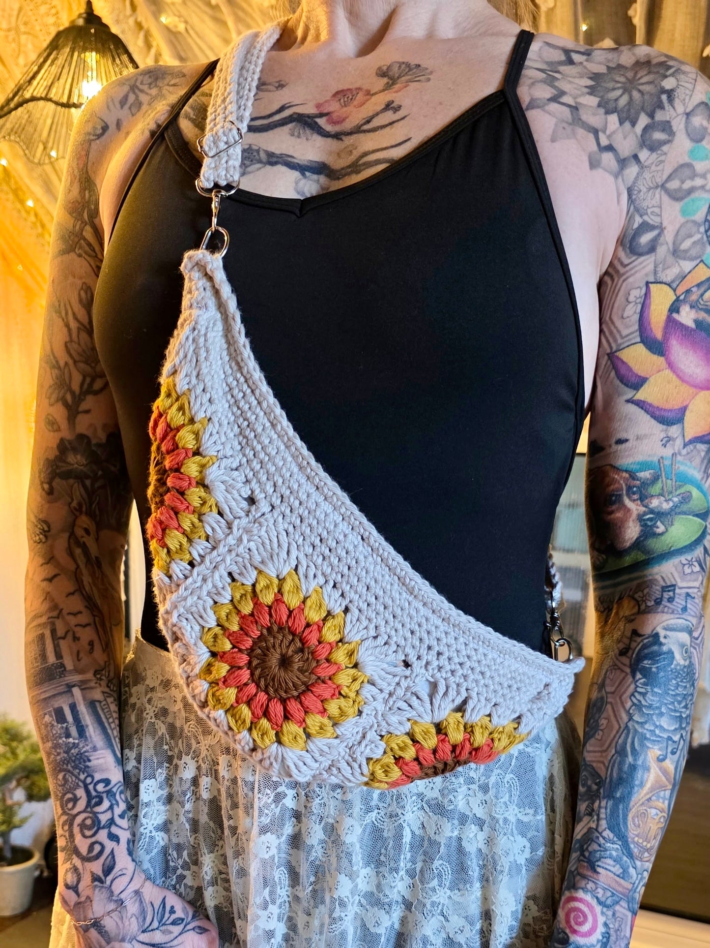 Linen Sunflower Crossbody Bag