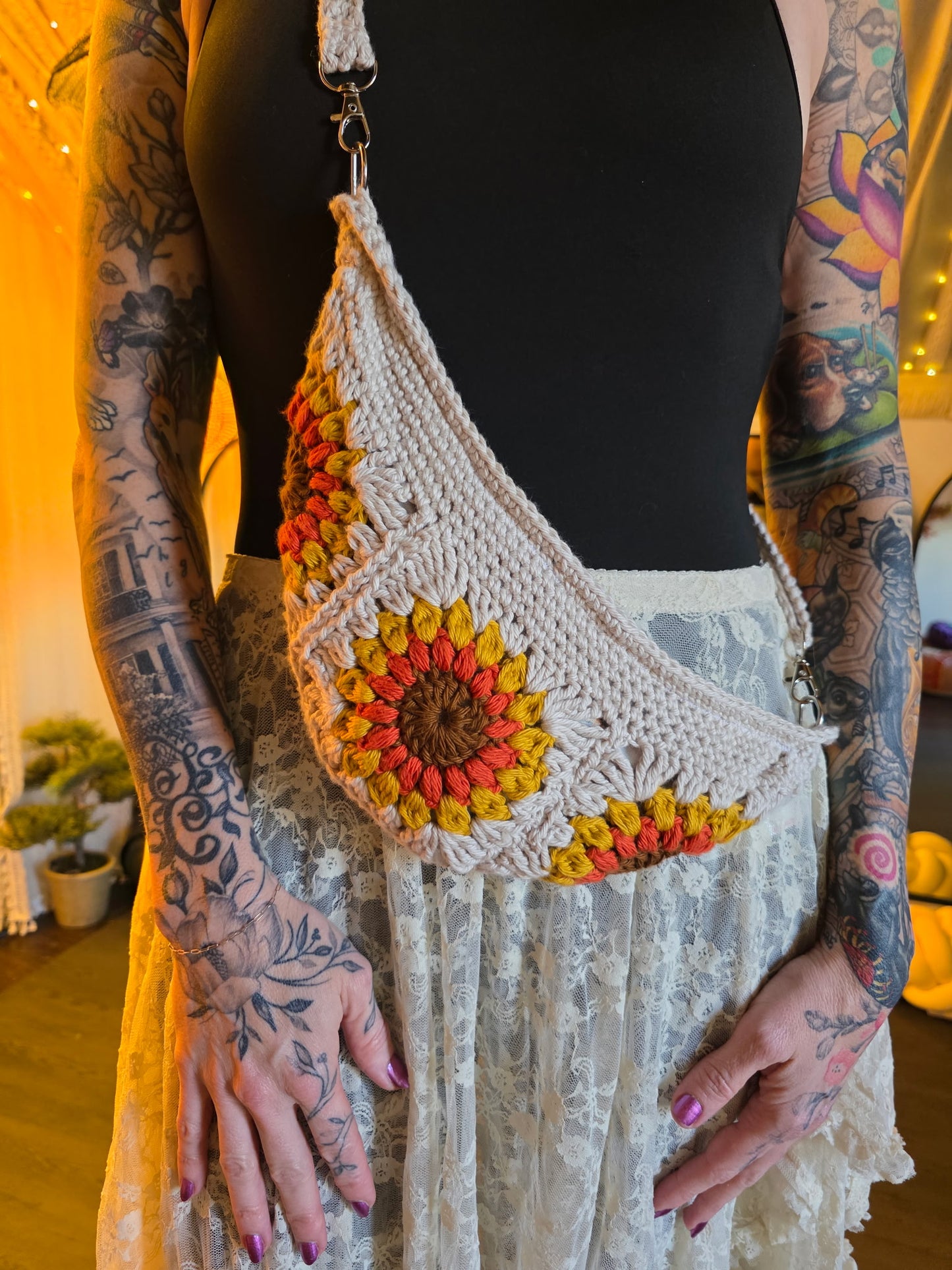 Linen Sunflower Crossbody Bag