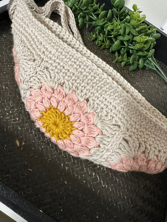 Linen & Pink Sunflower Crossbody Bag