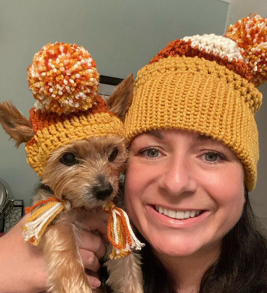 Candy Corn Mommy & Pupper Beanie Set