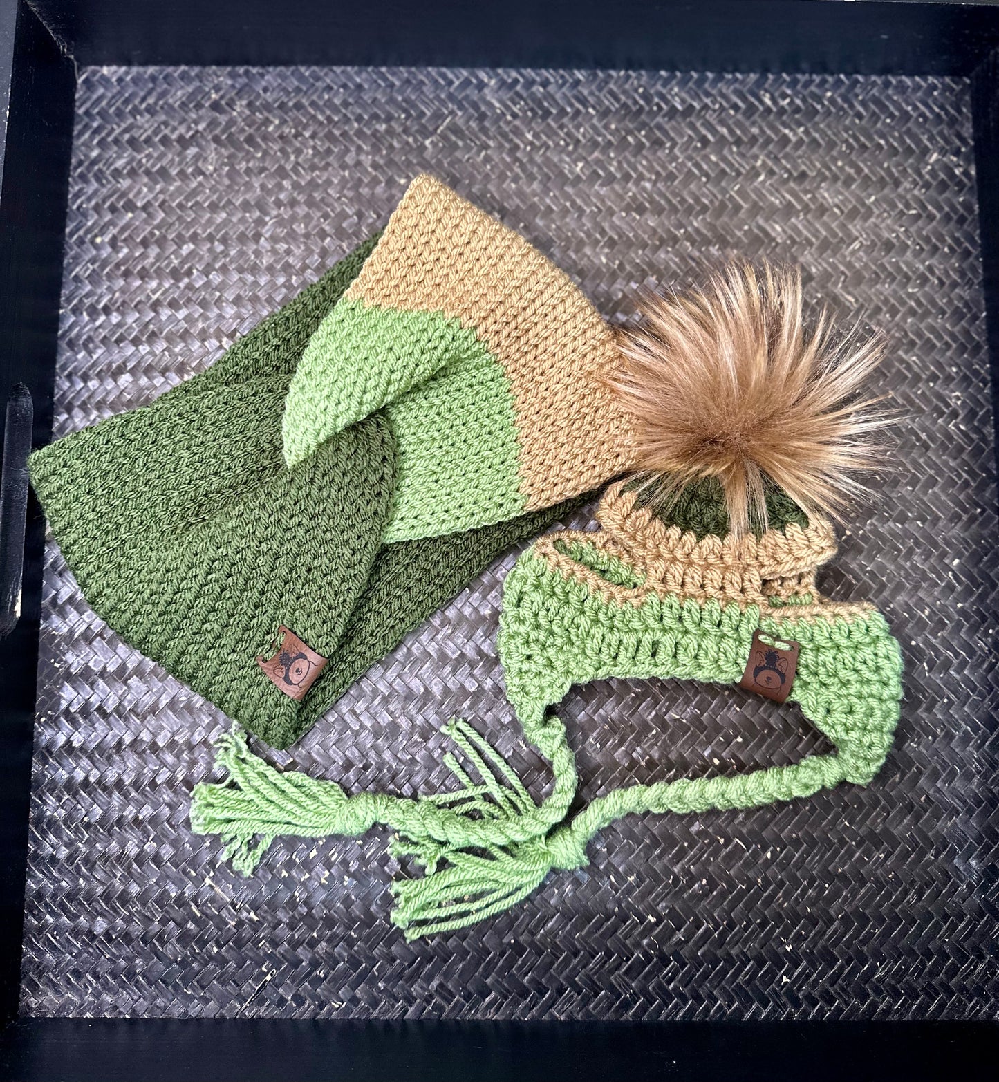 Bandeau pour maman et bonnet pour chiot assortis For the Love of Greens