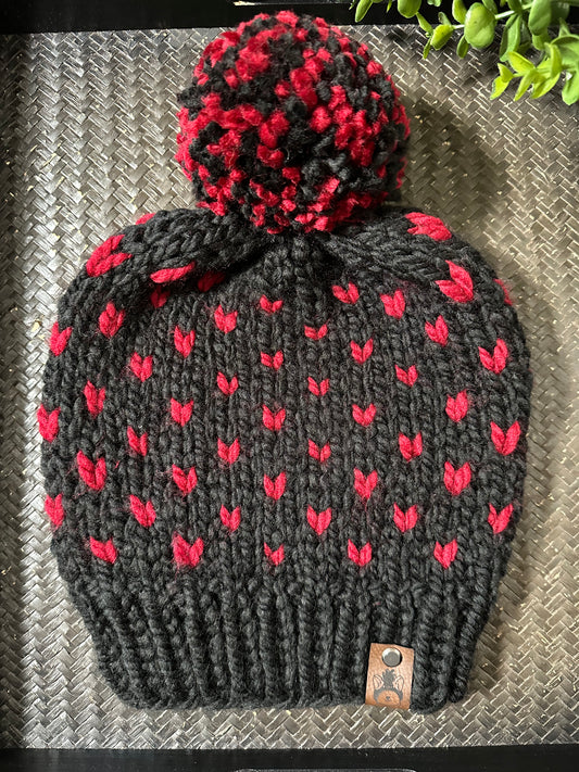 Black with Red Heart Knit