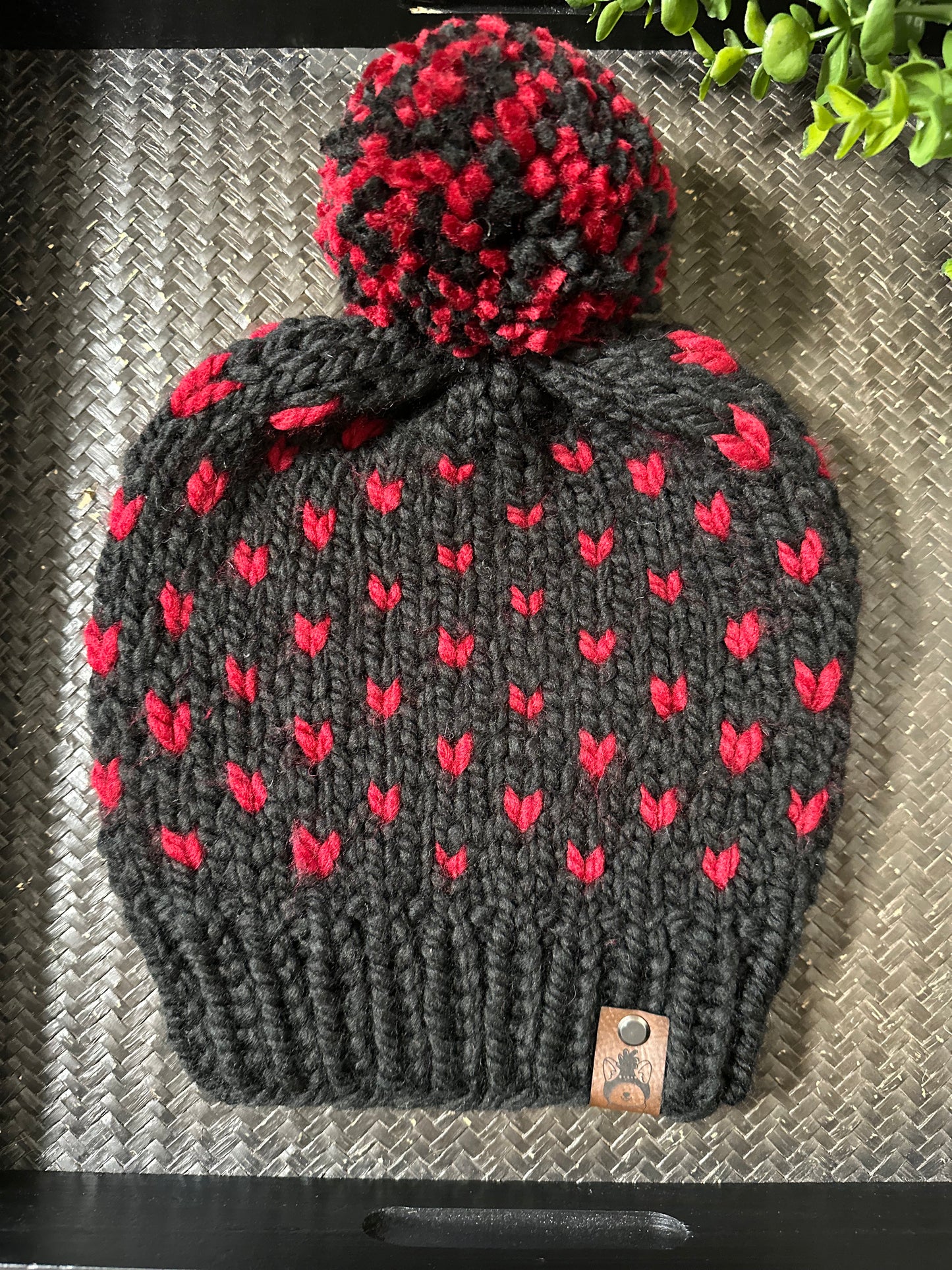 Black with Red Heart Knit