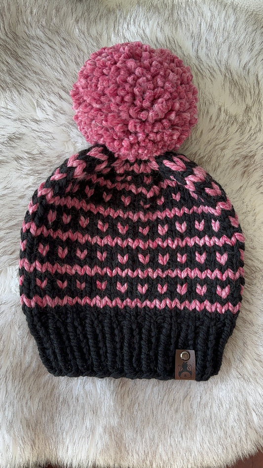 Pink Hearts Knit Beanie