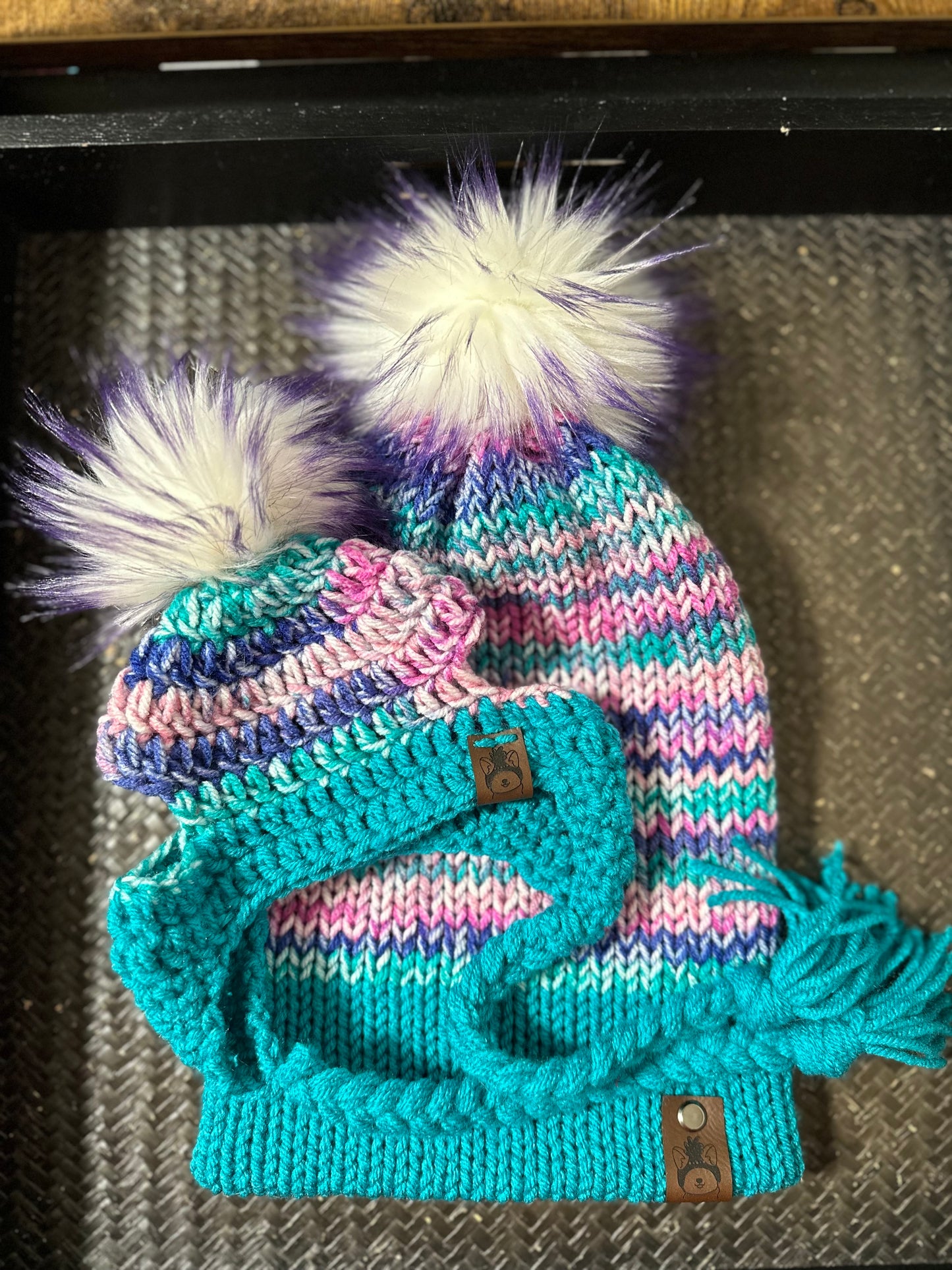 Matching Mommy & Pupper Peacock Vibrant Beanies