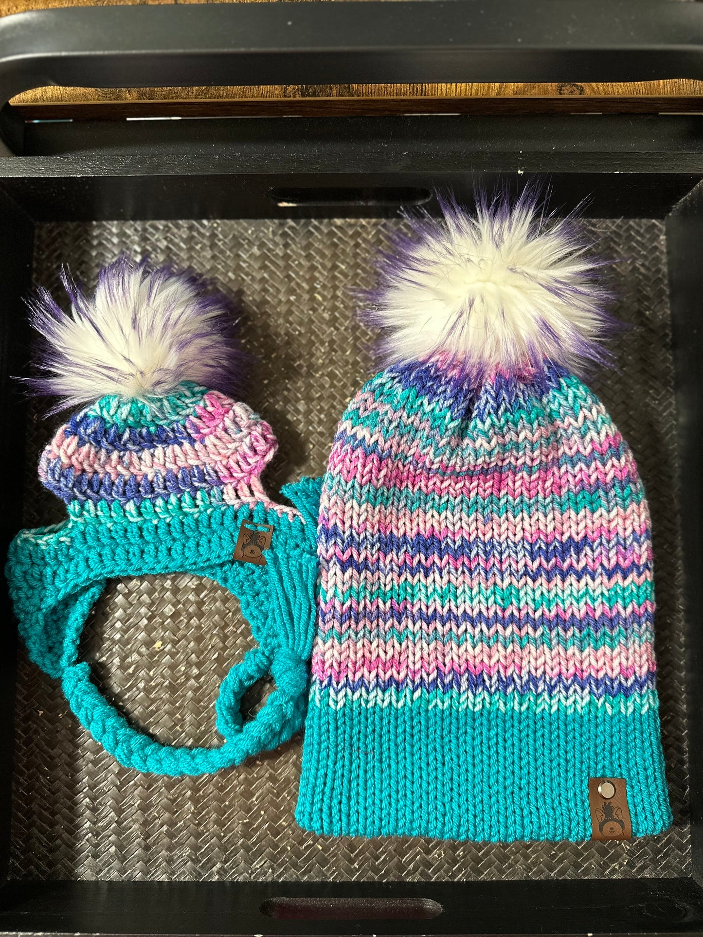 Matching Mommy & Pupper Peacock Vibrant Beanies