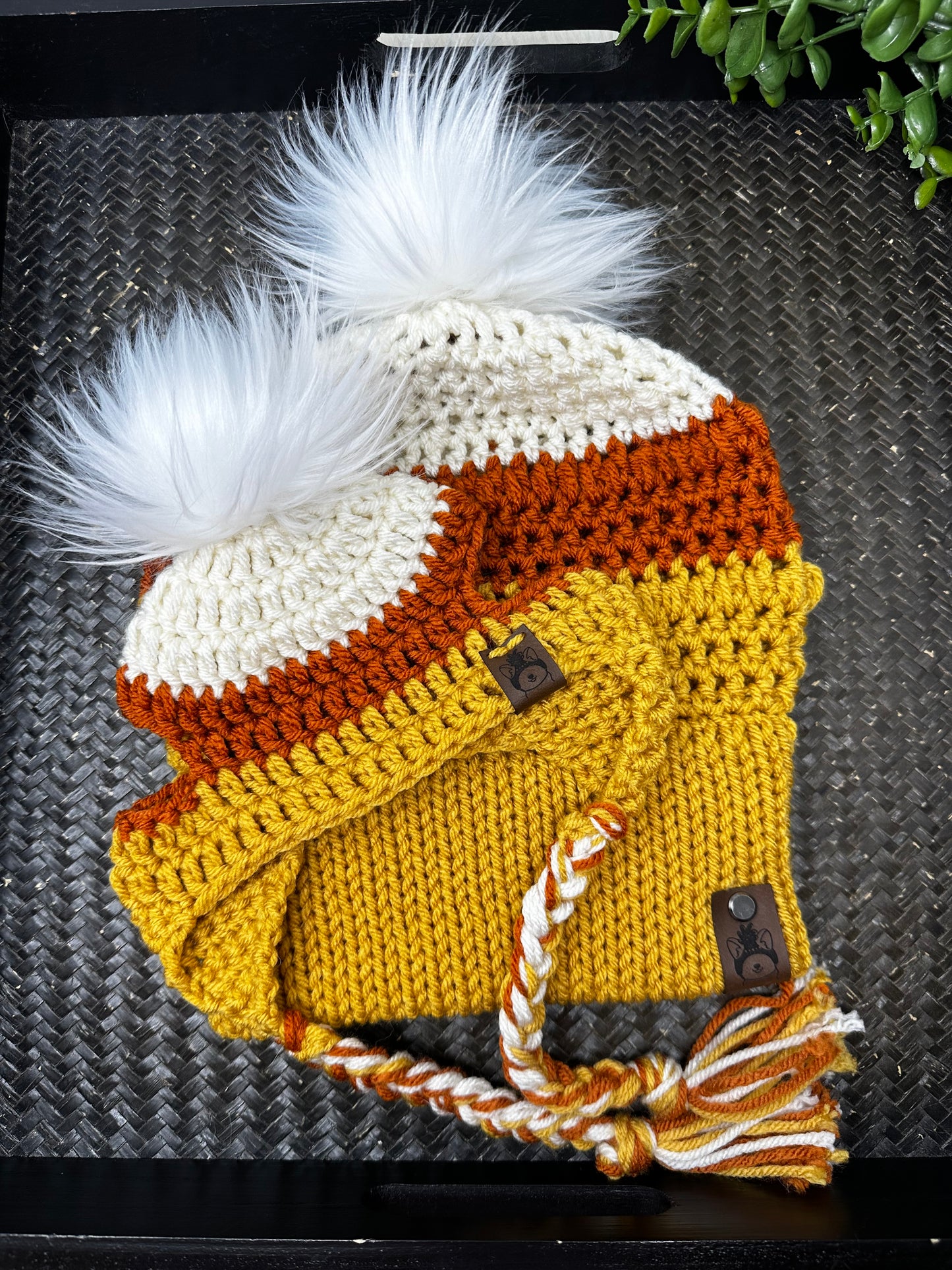 Ensemble bonnet maman et chiot Candy Corn