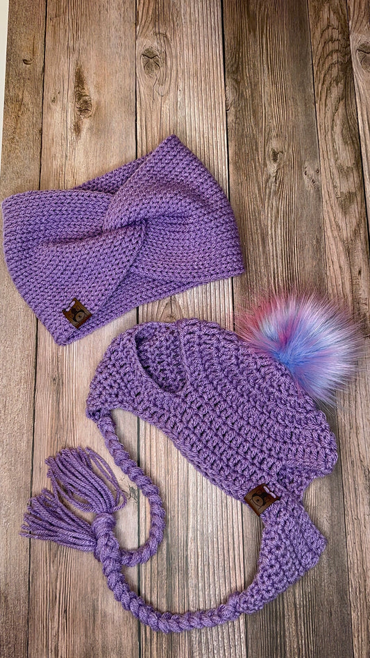 Conjunto de diadema tejida y gorro para mascota a juego