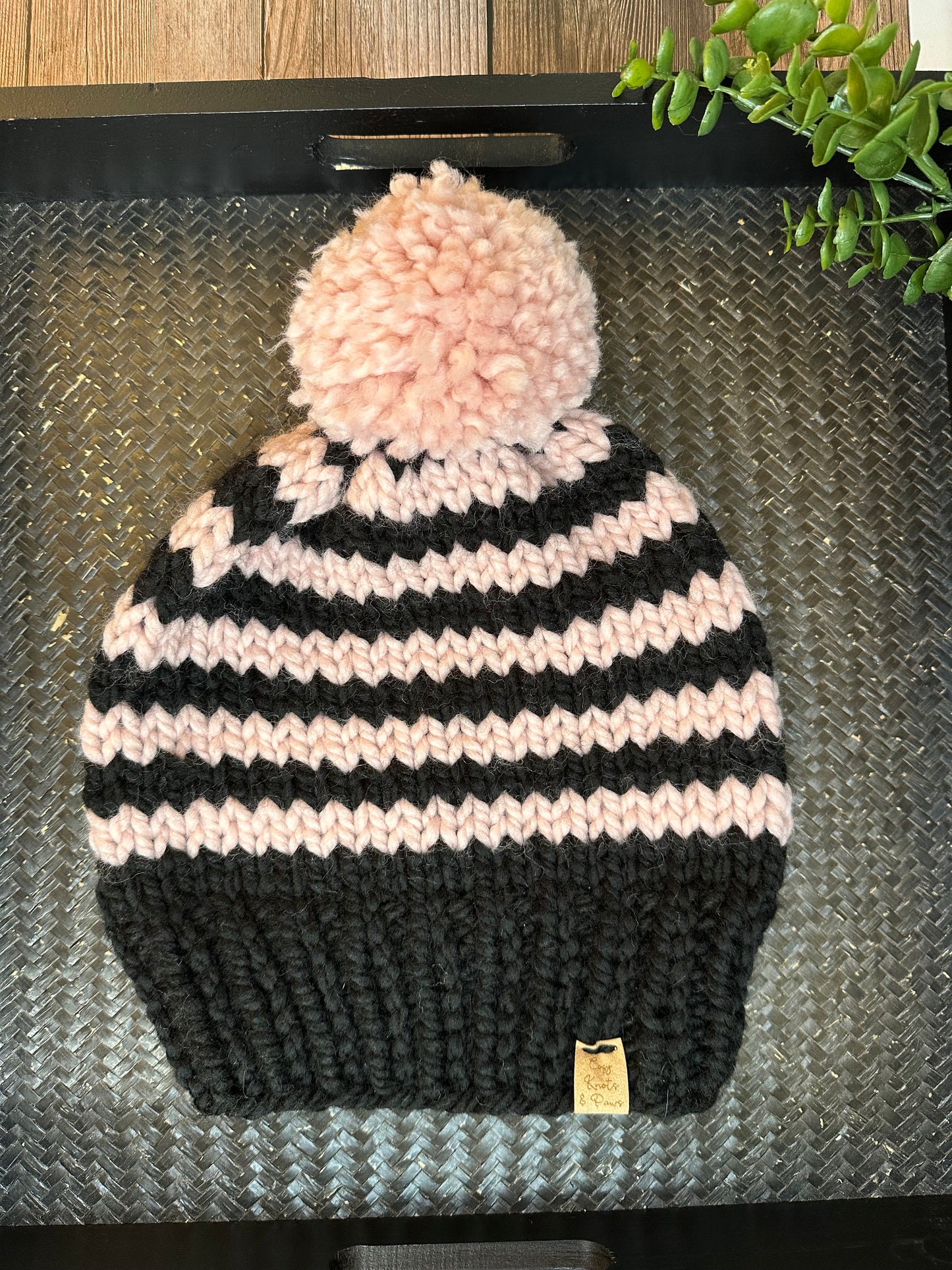 Pink & Black Stripe Adult Beanie