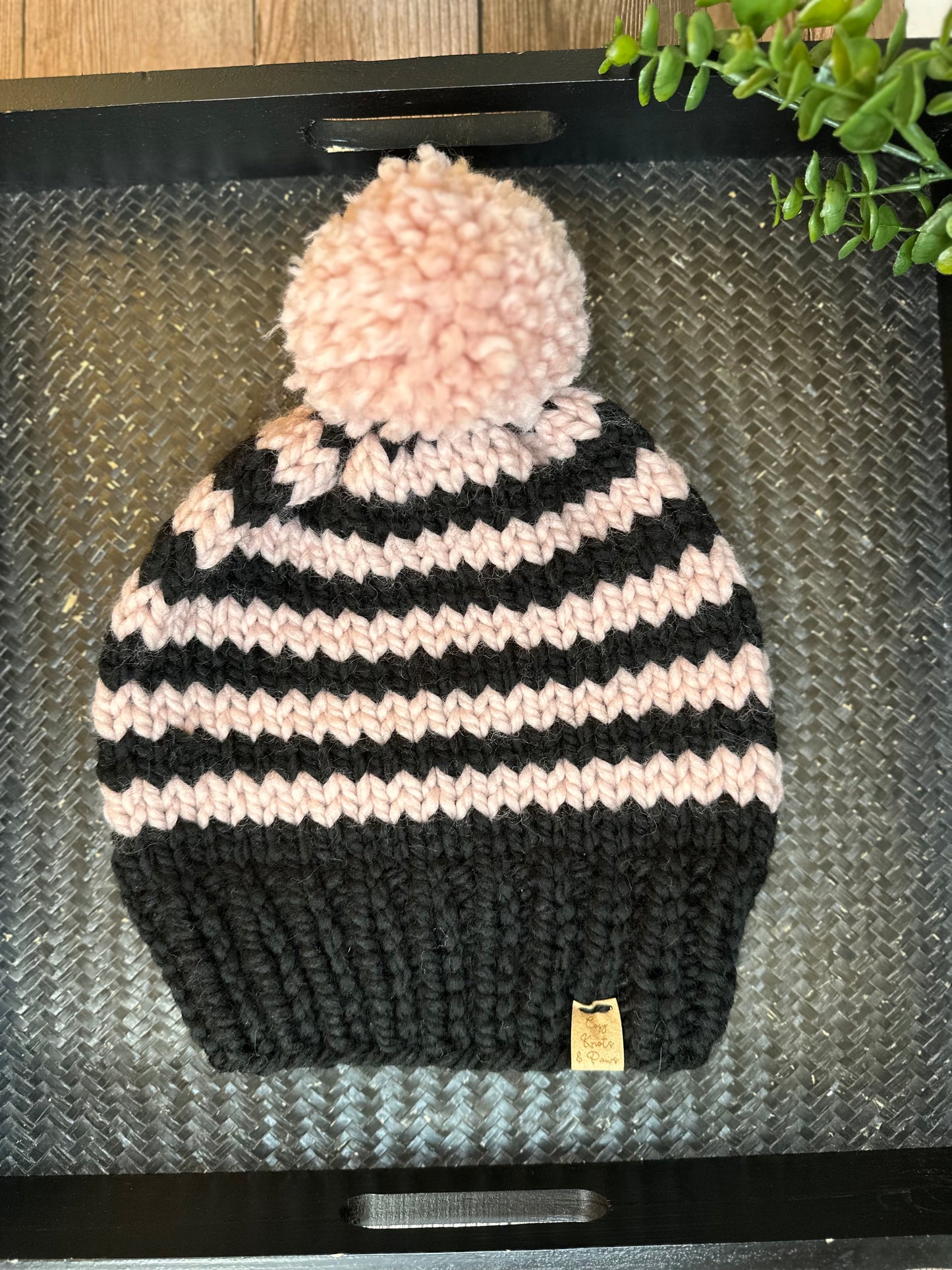 Pink & Black Stripe Adult Beanie