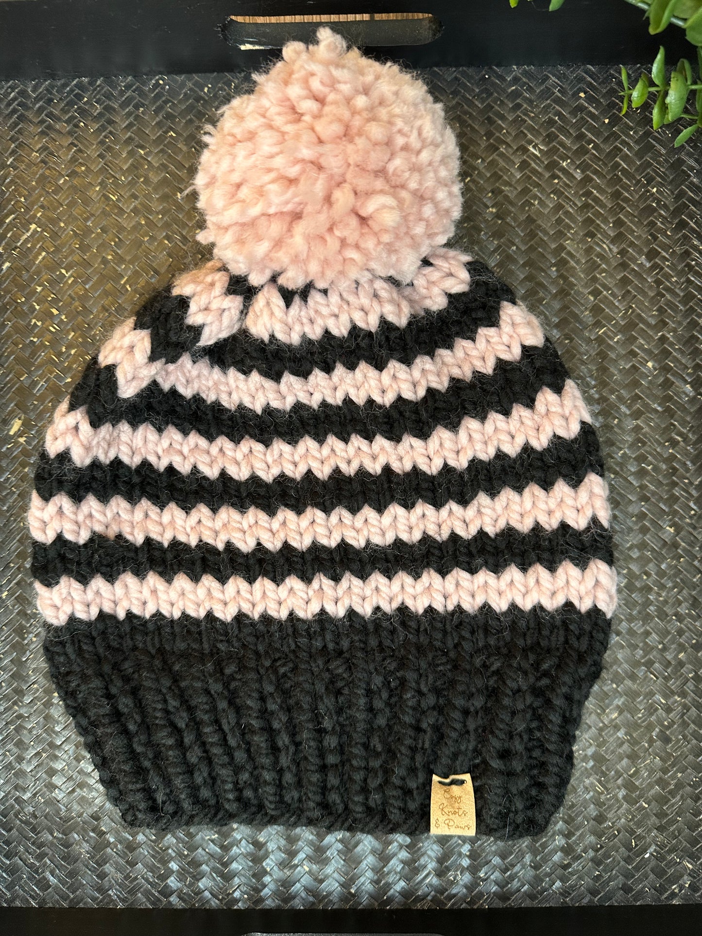 Pink & Black Stripe Adult Beanie